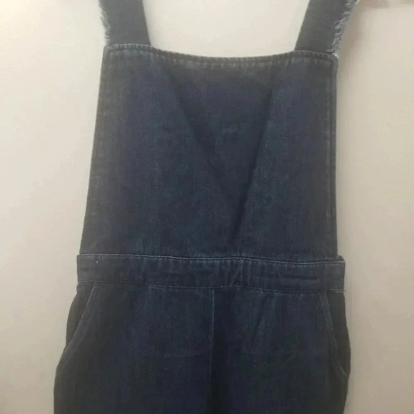 Zara Woman Premium Denim Wide  Leg Dark Wash Raw Hem Cropped Overalls M - Picture 14 of 14